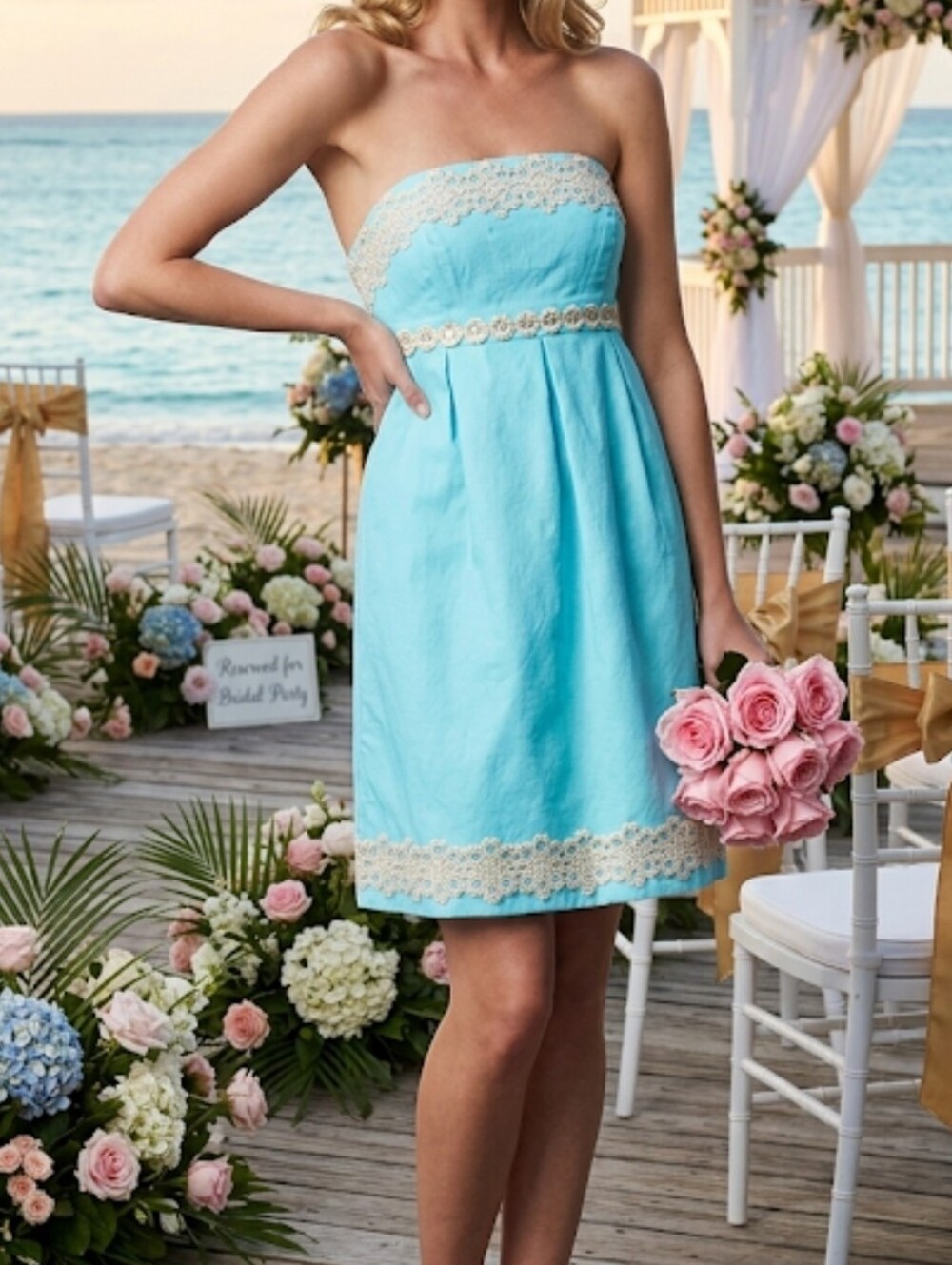 Lilly Pulitzer Betsey Shorely Blue Jacquard Formal Elegant Strapless Dress